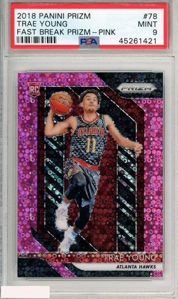 2018 PANINI PRIZM TRAE YOUNG #78 FAST BREAK PRIZM-PINK PSA 9 MINT ROOKIE RC