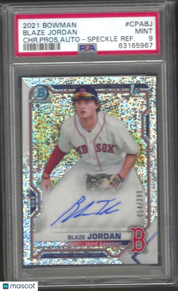2021 Bowman Chrome Prospect Autographs Blaze Jordan #CPABJ CHR. Pros. Auto Speckle Refractor PSA 9