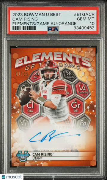 2023 Bowman University Best Elements Of The Game Autographs Cam Rising #CR Orange PSA 10