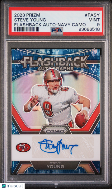 Graded 2023 Panini Prizm Flashback Autographs Steve Young Navy Camo FASY Auto PSA 9 Football Card