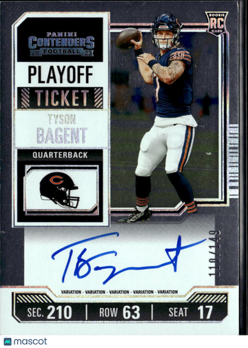 Tyson Bagent 2023 Panini Contenders Football Playoff Ticket RC Auto Variation /149 Chicago Bears