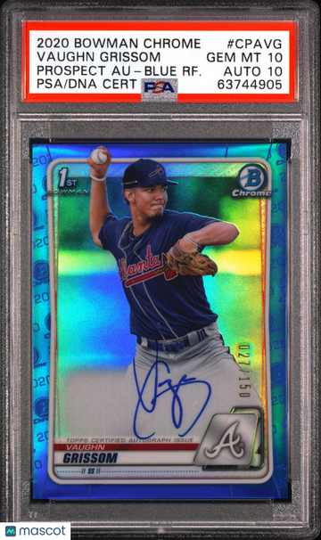2020 Bowman Chrome Prospect Autographs Vaughn Grissom #CPAVG Blue RF. /150 PSA 10 Auto 10