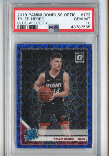 PSA 10 Tyler Herro 2019 Rated Rookie Blue Velocity Donruss Optic RC #172 Gem