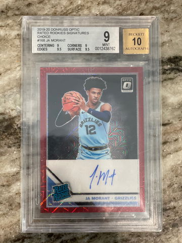 2019-20 DONRUSS OPTIC JA MORANT RATED ROOKIE AUTO CHOICE RED PRIZM BGS 9 w/ 10 auto 