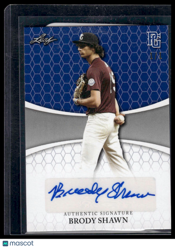 2022 Leaf Perfect Game National Showcase Brody Shawn #BA-BS2 Blank Back Blue /1 Authentic Signature Leaf