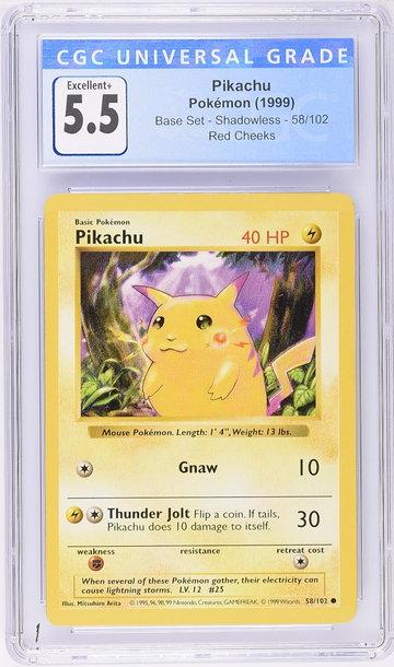 1999 Pokemon #58/102 Pikachu Base Set - Shadowless CGC 5.5
