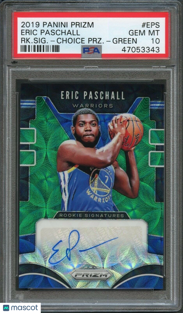 2019 Panini Prizm Rookie Signatures Eric Paschall #209 RK. SIG Choice PRZ Green /8 PSA 10
