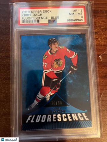 2019-20 Upper Deck - Fluorescence - Blue Kirby Dach #F-2 Rookie PSA 8