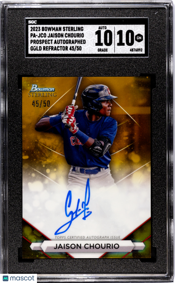 2023 Bowman Sterling Jaison Chourio #PA-JCO Pros. Autograph Gold Refractor SGC 10 Auto 10