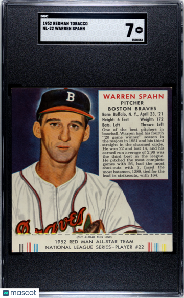 1952 Redman Tobacco Warren Spahn #NL-22 SGC 7
