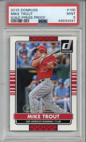 2015 DONRUSS GOLD PRESS PROOF 87/99 #100 MIKE TROUT BASEBALL CARD PSA 9 LOW POP