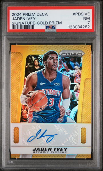 2024 Panini Prizm Deca Signatures Gold Prizm Jaden Ivey #PDSIVE PSA 7