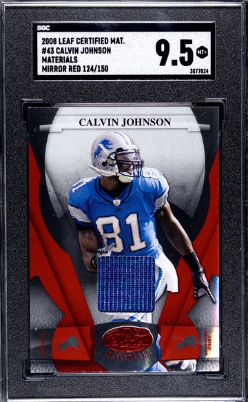 2008 Leaf Certified Materials #43 Mirror Red #144/150 Calvin Johnson GAME-USED JERSEY SGC 9.5