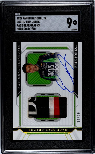 2022 Panini National Treasures #RGG-EJ Erik Jones Race Gear Graphs Holo Gold /10 SGC 9