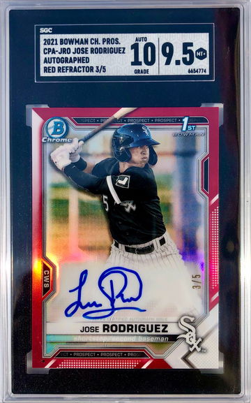 2021 Bowman Chrome Jose Rodriguez Red Auto /5 SGC 9.5 Auto 10