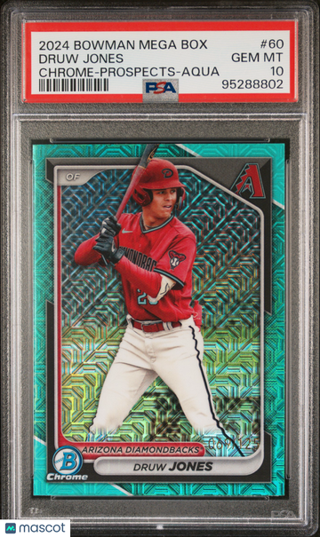 2024 Bowman Mega Box Chrome Prospects Druw Jones #60 Aqua Ref PSA 10