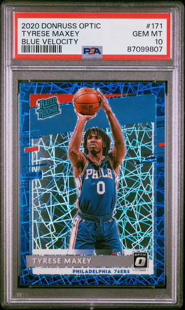 2020 Donruss Optic Rated Rookie Blue Velocity Tyrese Maxey #171 PSA 10