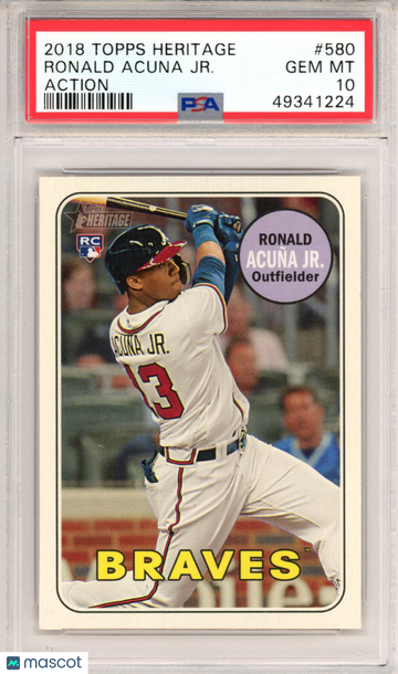 2018 Topps Heritage Ronald Acuna JR. #580 Action PSA 10
