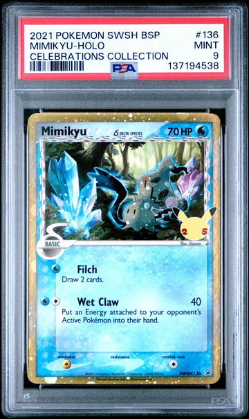 2021 Pokemon Sword and Shield Black Star Promo Celebrations Collector Chest Holo Mimikyu #SWSH136 PSA 9