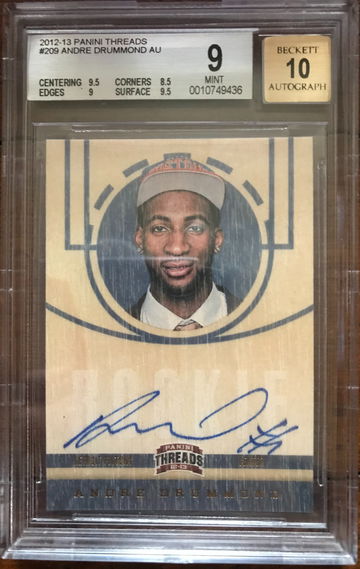 2012-13 Panini Threads Andre Drummond Rookie Auto BGS 9 Mint