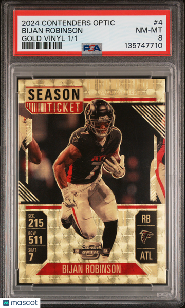 2024 Contenders Optic Bijan Robinson #4 Gold Vinyl 1/1 /1 PSA 8