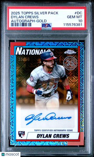 2025 Topps Silver Pack 1990 Chrome Promo Autograph Dylan Crews #DC Gold /50 PSA 10