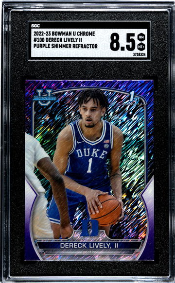 2022-23 Bowman University Chrome #100 Dereck Lively II Purple Shimmer Ref. SGC 8.5