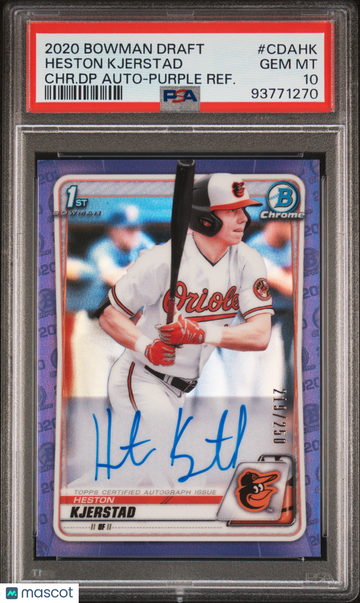 2020 Bowman Draft Chrome Draft Picks Autographs Heston Kjerstad #CDAHK CHR. DP Purple Refractor /250 PSA 10