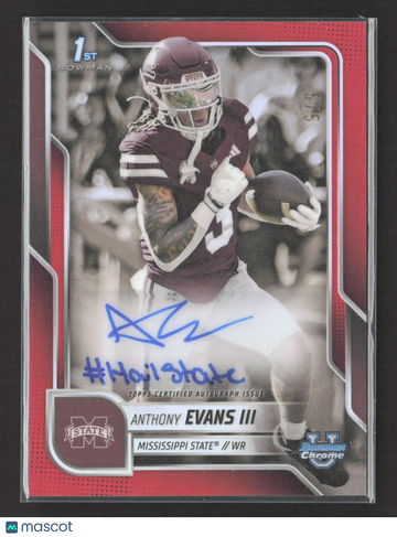 2025 Topps Bowman Chrome University Anthony Evans III #BCA-AE Red Refractor Topps Certified Autograph Issue 1st Bowman