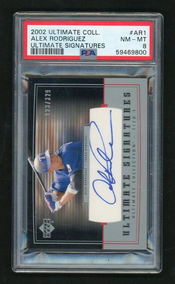 2002 Ultimate Collection Ultimate Signatures Ultimate Signatures Alex Rodriguez #AR1 /399 PSA 8