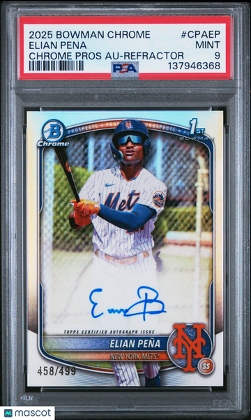 2025 Bowman Chrome Prospect Autographs Elian Pena #CPAEP Refractor /499 Rookie PSA 9