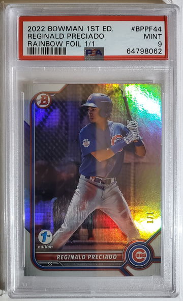 2022 Bowman 1st Edition Reginald Preciado Rainbow Foil 1/1 PSA 9