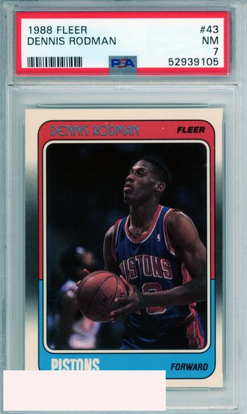 1988 FLEER DENNIS RODMAN #43 ROOKIE HOF DETROIT PISTONS RC PSA 7 NM