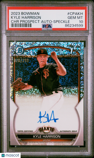 2023 Bowman Chrome Prospect Autographs Kyle Harrison #CPAKH Speckle Ref /299 PSA 10