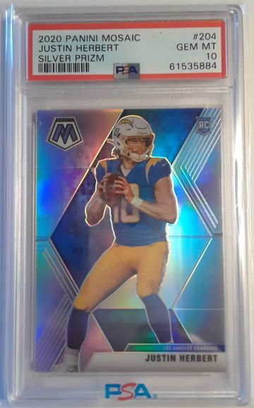 Justin Herbert 2020 Mosaic Silver Prizm! Rookie Card PSA 10 Gem Mint #204.