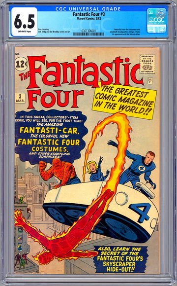 FANTASTIC FOUR #3 CGC 6.5 STAN LEE & JACK KIRBY 1ST COSTUMES & FANTASTI-CAR 1962