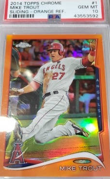 2014 Topps Chrome Mike Trout Orange Refractor - Sliding PSA 10
