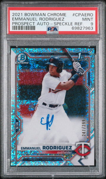 2021 BOWMAN CHROME PROSPECT AUTOGRAPHS EMMANUEL RODRIGUEZ #CPAERO PROSPECT AUTO-SPECKLE REF. PSA 9