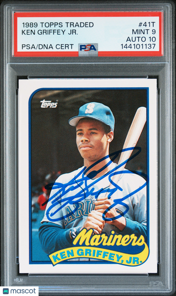 Graded 1989 Topps Traded Baseball Card Ken Griffey Jr #41T PSA 9 Auto 10