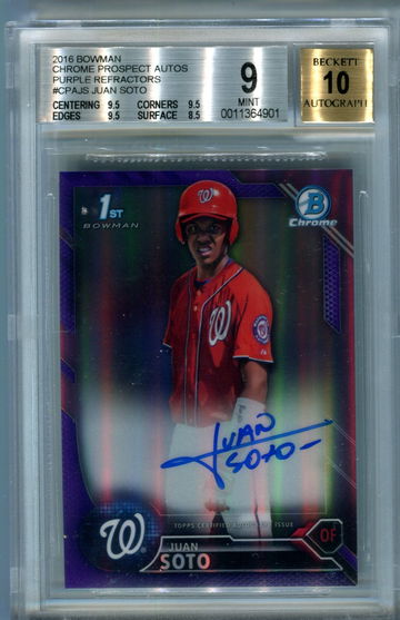 Juan Soto purple refractor BGS 9 auto 10