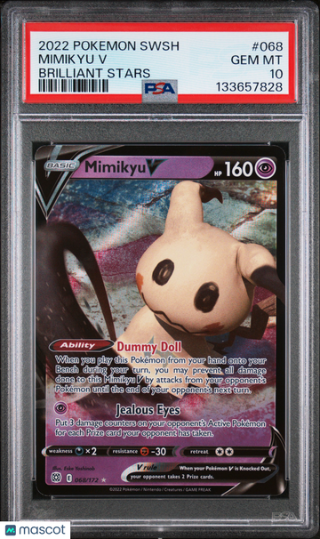 2022 Pokemon Sword & Shield Brilliant Stars Mimikyu V Brilliant Stars PSA 10 #068