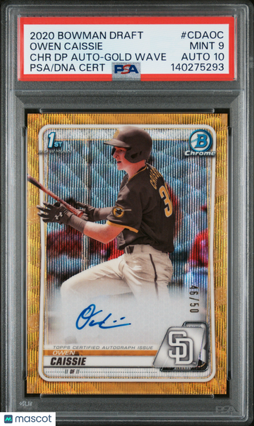 2020 Bowman Draft Chrome Draft Picks Autographs Owen Caissie #CDAOC DP Gold Wave PSA 9 Auto 10