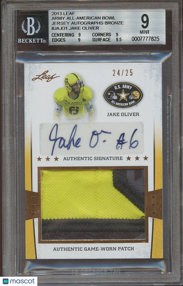 2013 Leaf Army All-American Bowl Jersey Autographs Bronze Jake Oliver #JAJO1 BGS 9 Auto 9