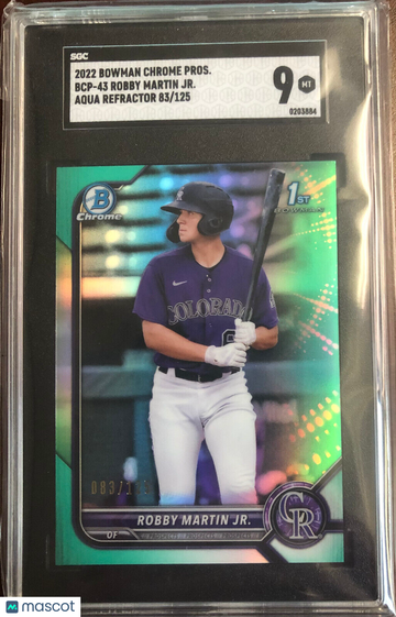Robby Martin Jr. 2022 Bowman Chrome #BCP-43 Aqua Refractor #83/125 SGC 9 Rockies
