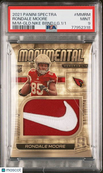 2021 Panini Spectra Monumental Memorabilia Rondale Moore #MMRM GLD. Nike Brnd. LG. /1 PSA 9