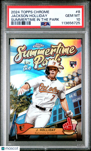 2024 Topps Chrome Summertime In The Park Jackson Holliday Rookie #8 PSA 10 Baltimore Orioles