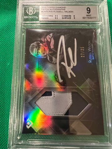 2015 topps diamond Russell Wilson on card auto patch 27/35 bgs 9 10 auto