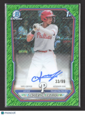 2025 Bowman Chrome Anderson Araujo #CPA-ANA Green Shimmer Refractor /99 1st Bowman