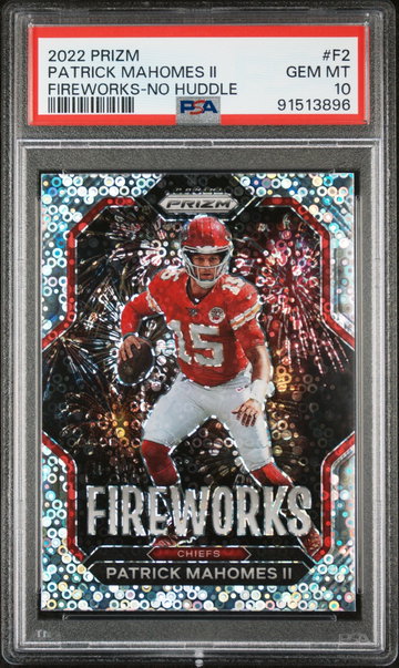 2022 PANINI PATRICK MAHOMES II PRIZM FIREWORKS FIREWORKS-NO HUDDLE #F2 PSA 10