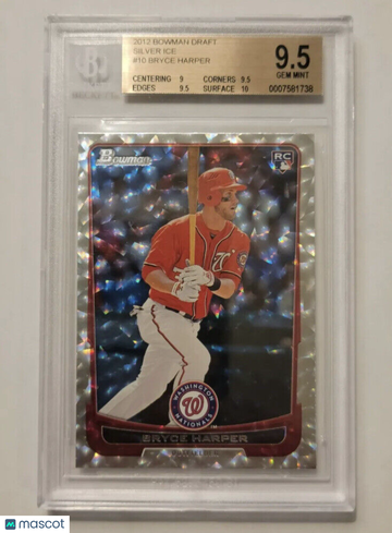 2012 Bowman Chrome Draft Bryce Harper Rookie Silver Ice Bgs 9.5 POP 10!